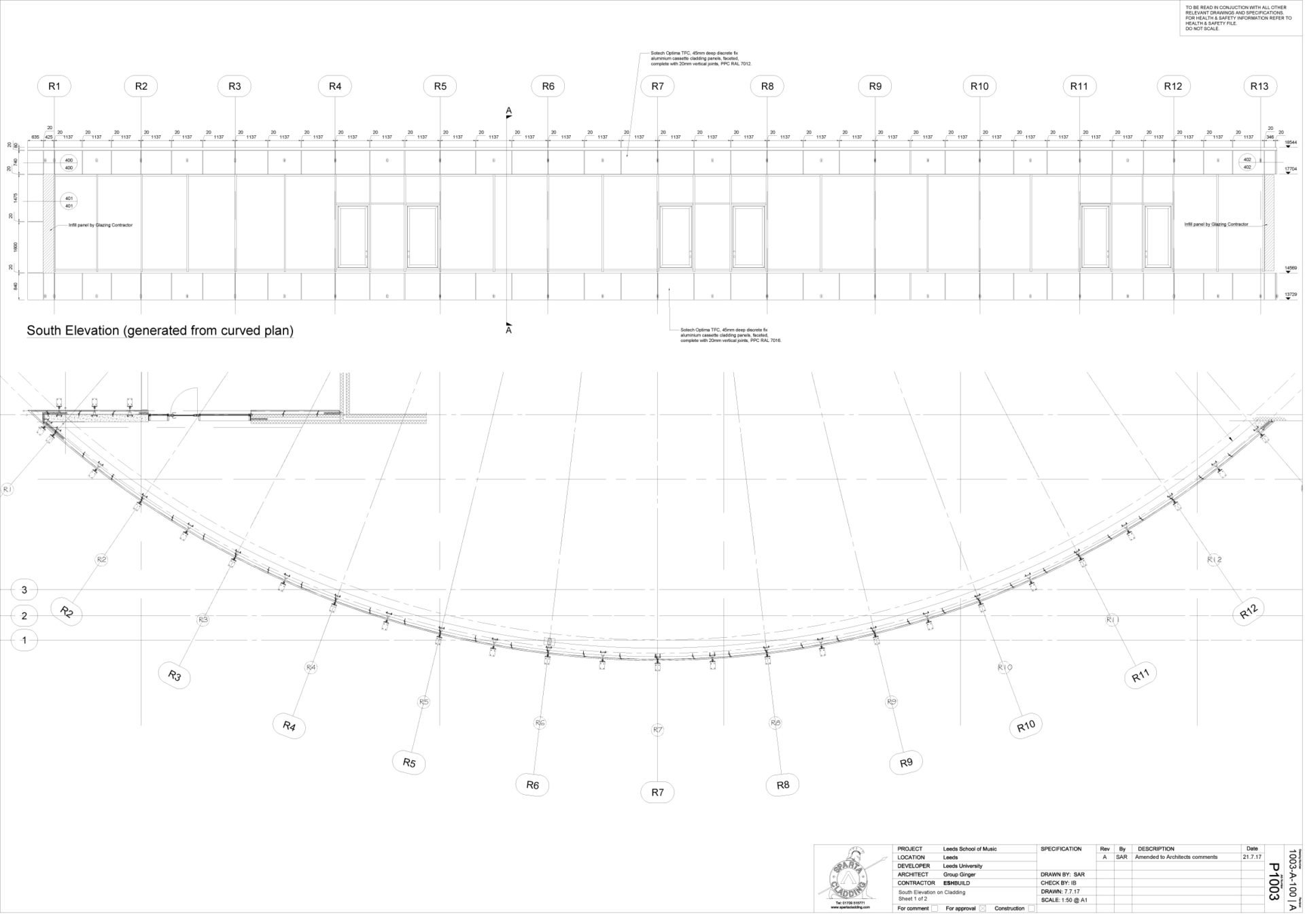 Leeds School of Music - Faceted Aluminium cassette technical drawing img